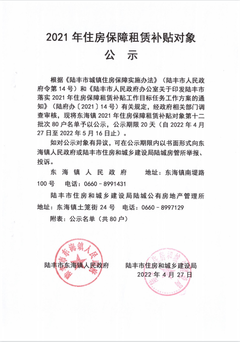 2021的住房保障租赁补贴对象公示（东海80户）.png