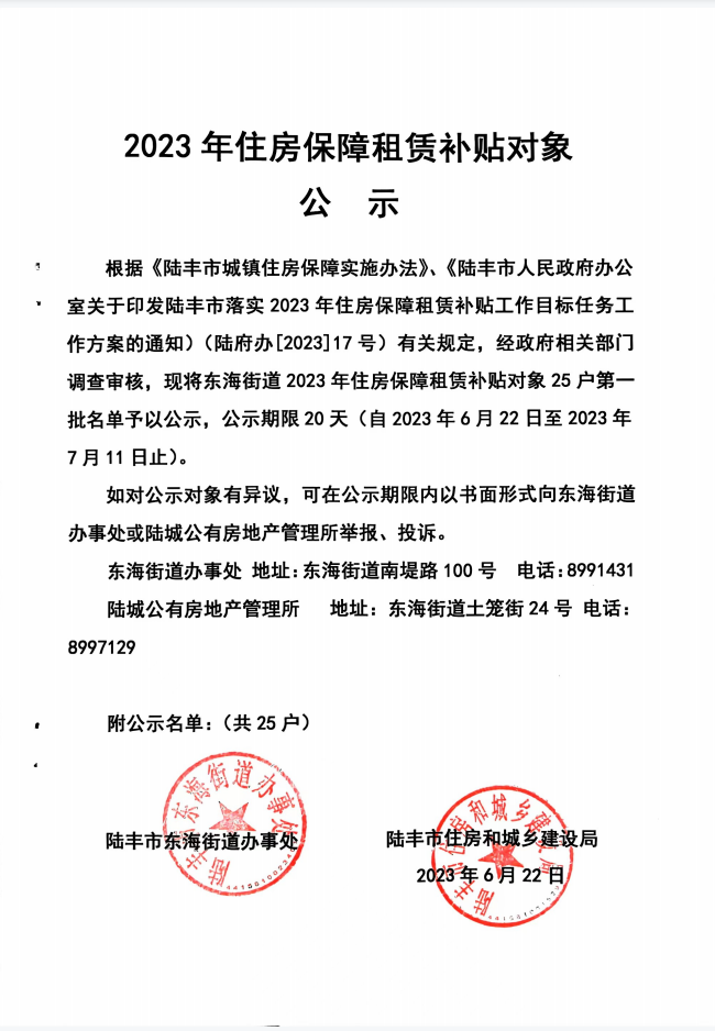 2023年度保障房租赁补贴对象公示（东海25户）.png